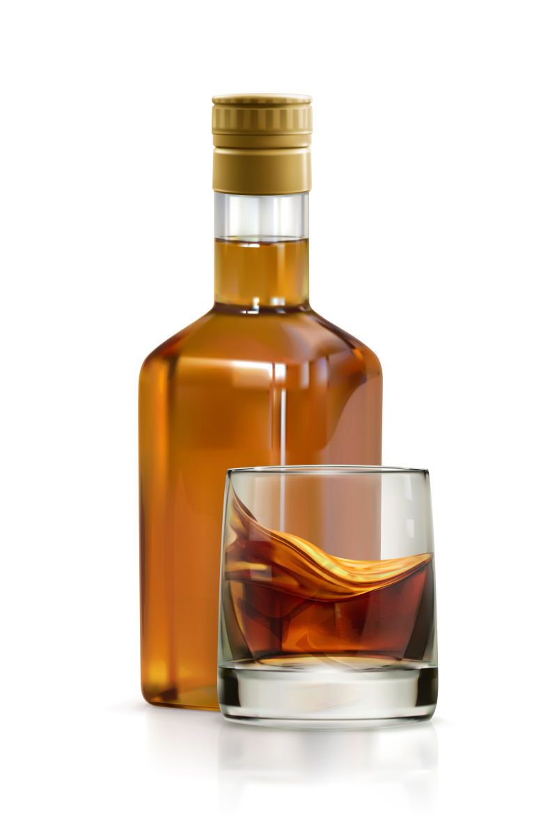 威士忌酒瓶和酒杯矢量图