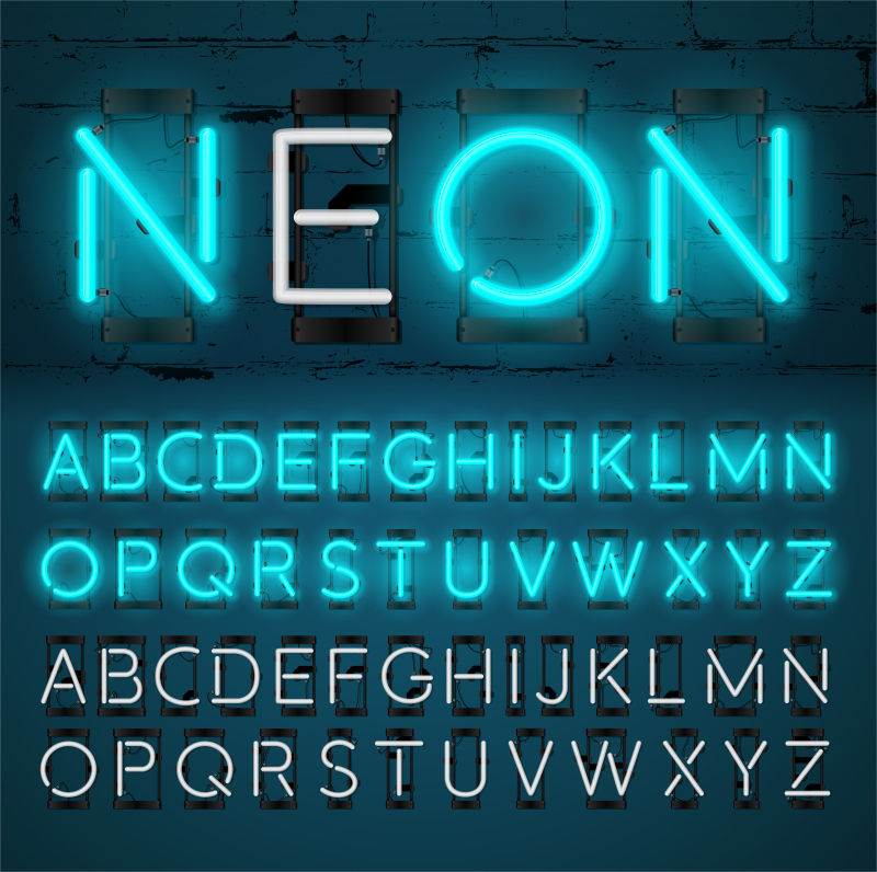 矢量蓝色霓虹灯效果的字母设计
