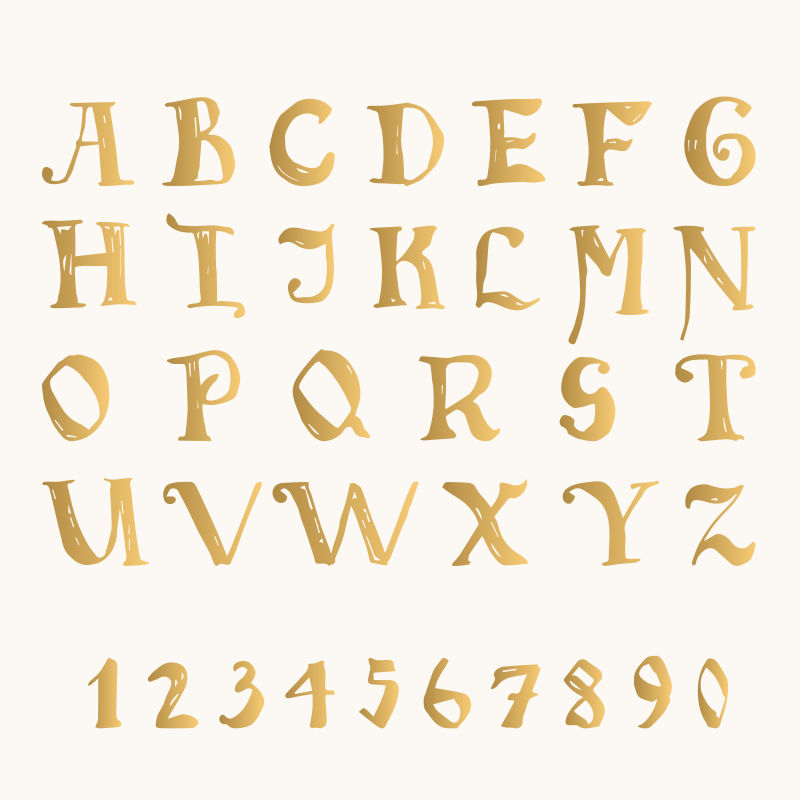 矢量金色可爱手绘字母字体设计