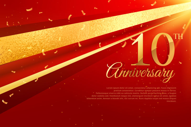 红色第十周年庆贺卡矢量设计