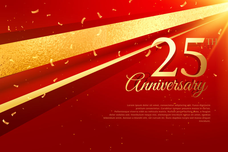 第二十五周年庆红色金色贺卡矢量设计
