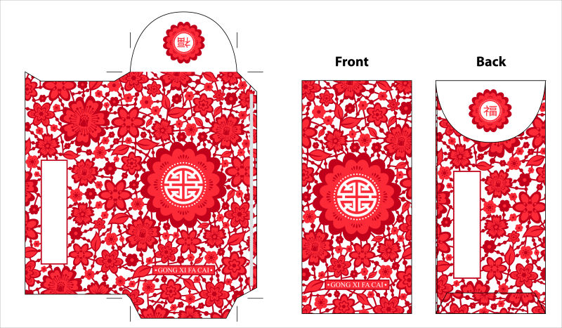 创意矢量喜庆花卉元素的红包设计