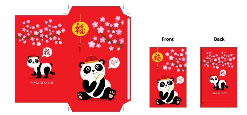 抽象矢量熊猫元素的红包设计