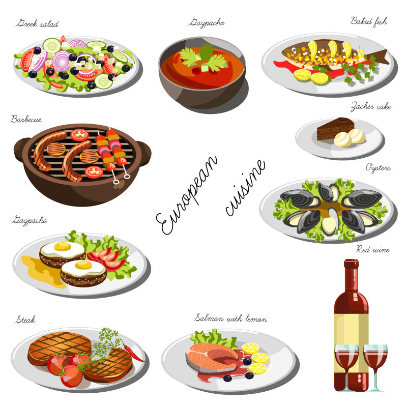 欧洲食物插图矢量设计