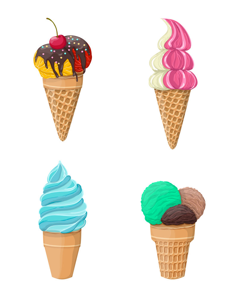四种口味的圣代冰淇凌矢量