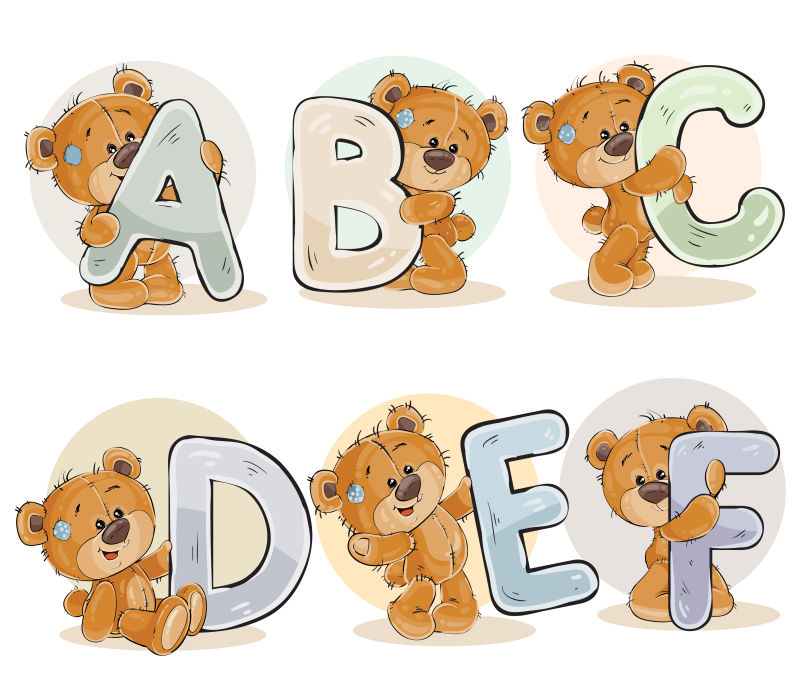 矢量泰迪熊数字字母设计