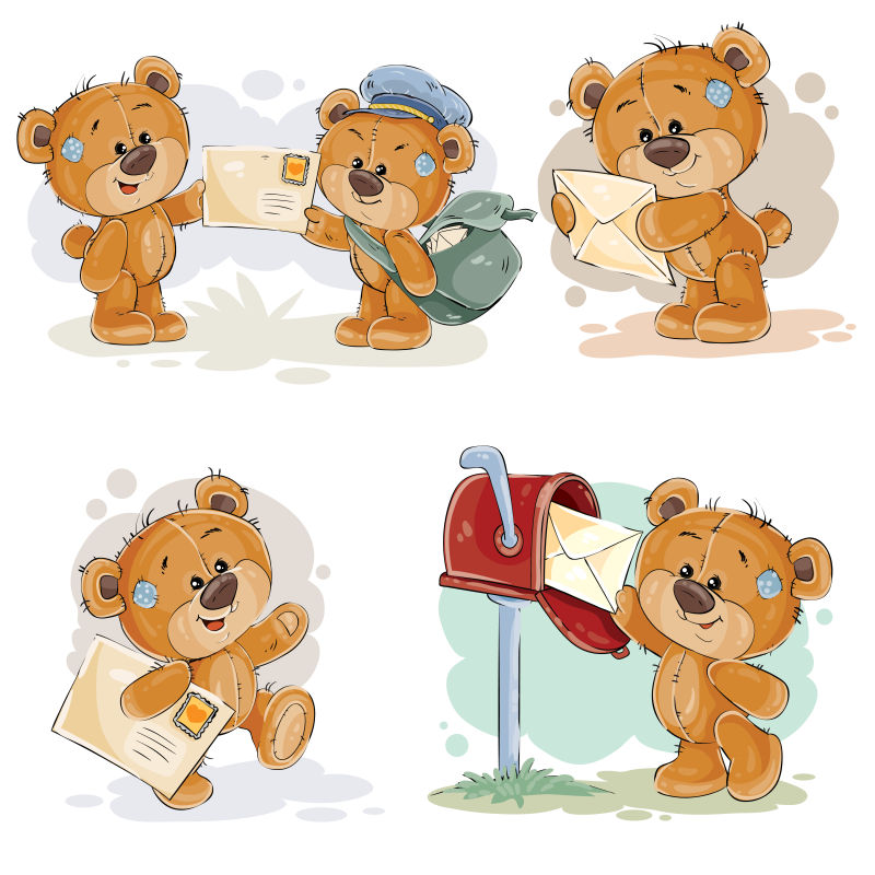 泰迪熊矢量信封设计