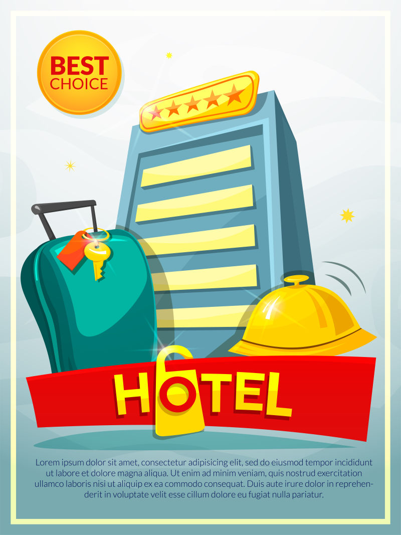 创意矢量卡通旅馆元素的平面海报设计