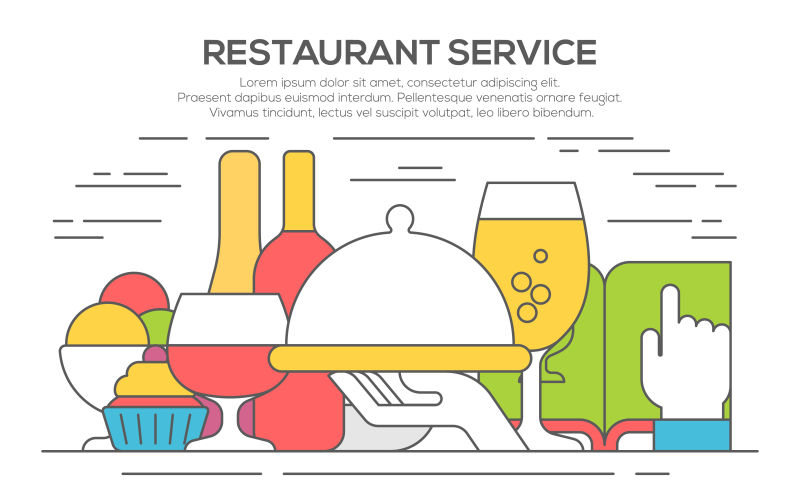 抽象矢量餐厅复古主题的平面插图