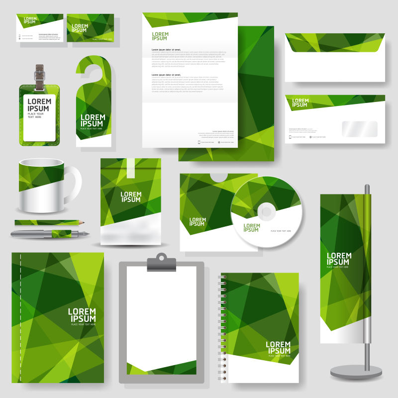 绿色小清新图案的企业宣传样板设计矢量