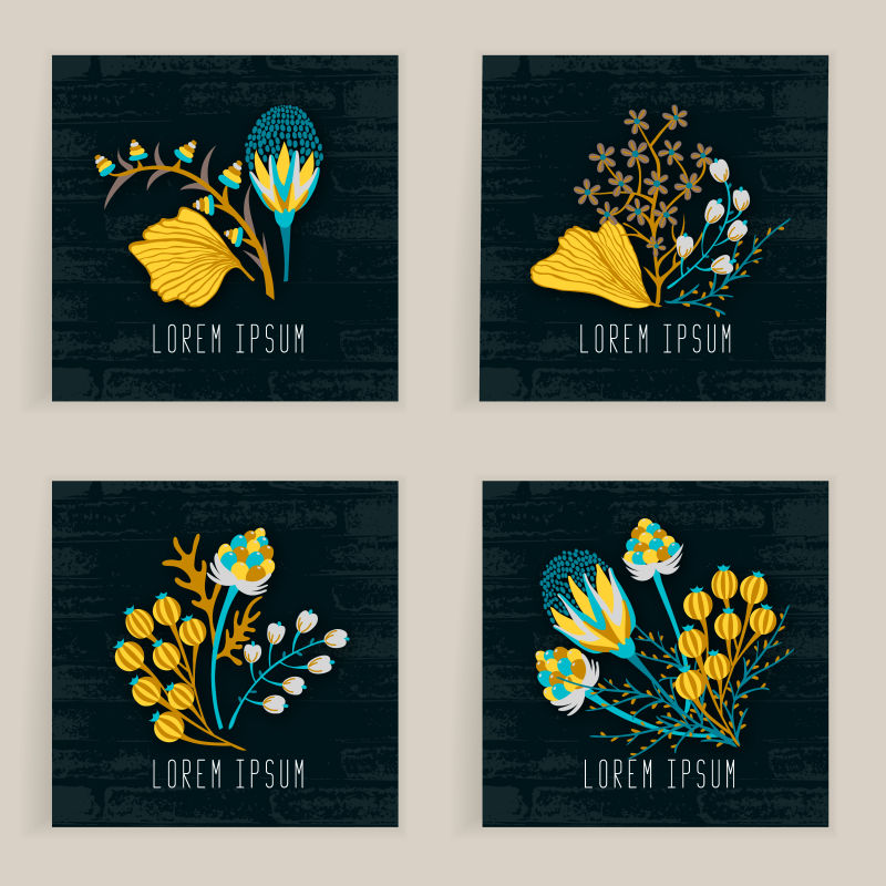 矢量四种花卉卡片设计
