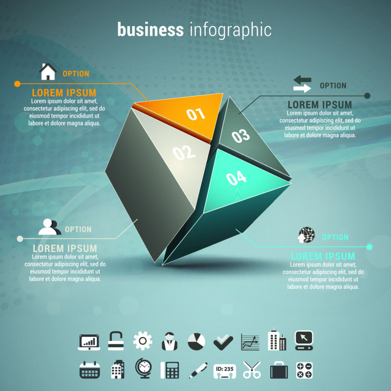 立方体的商业信息图表的矢量插图