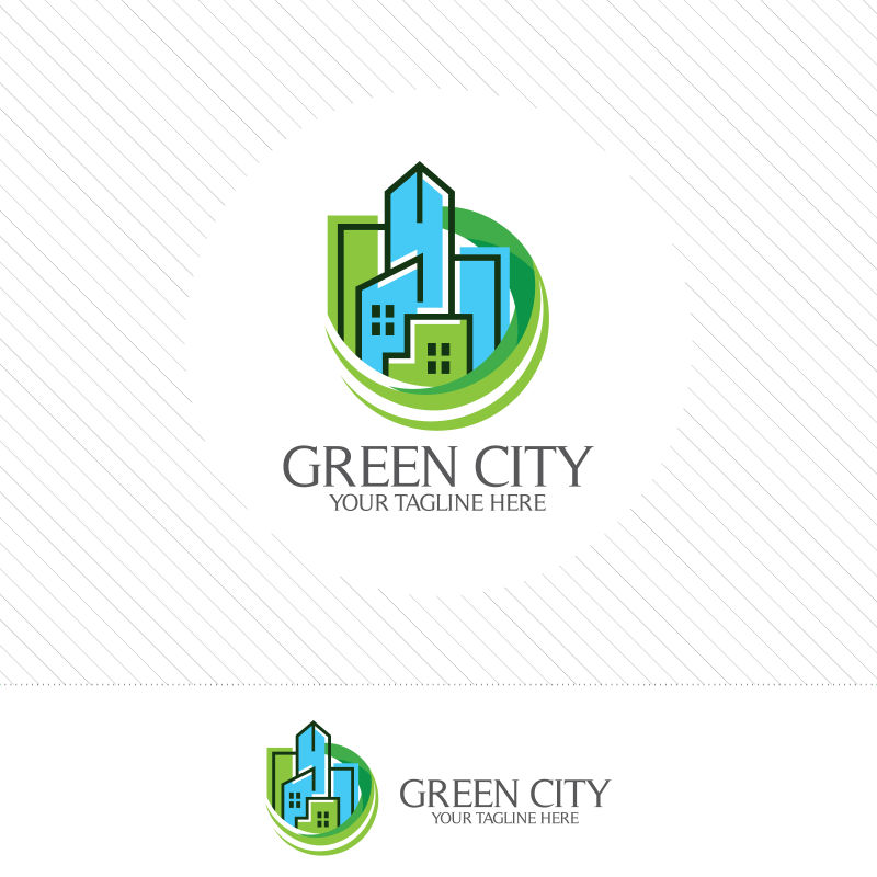 矢量绿色城市建筑标志设计