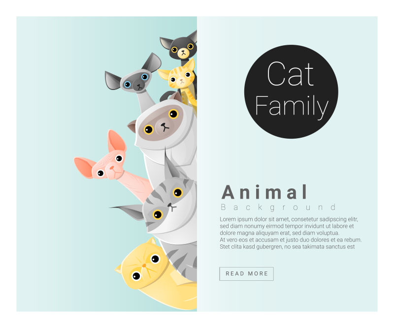 矢量可爱的动物家庭与猫