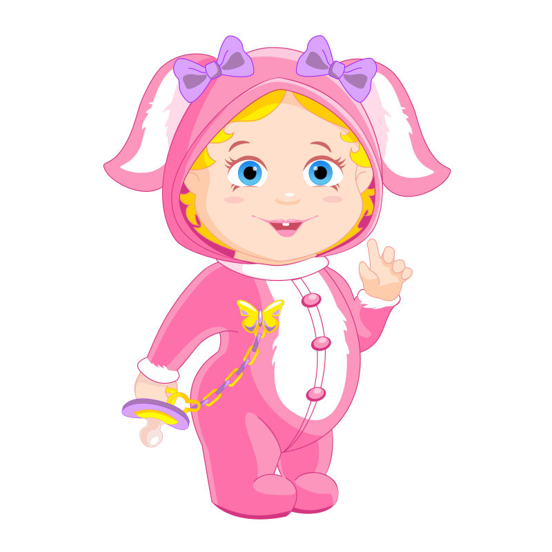 矢量穿着粉色兔子服装的小女孩