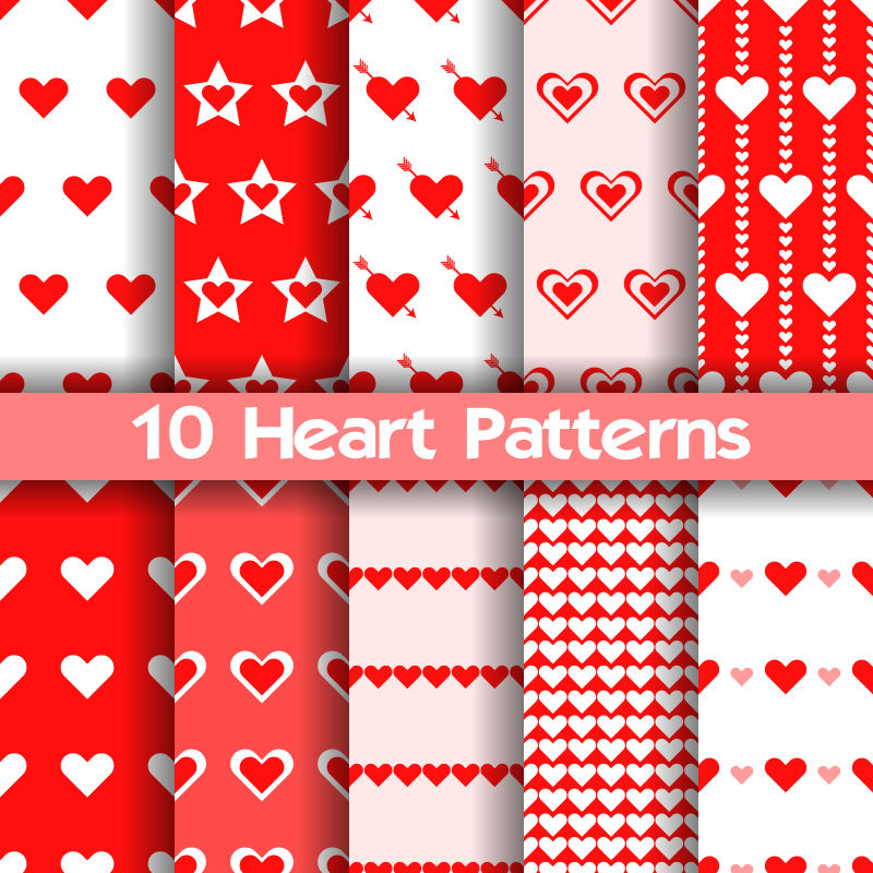 10种心脏向量无缝模式矢量