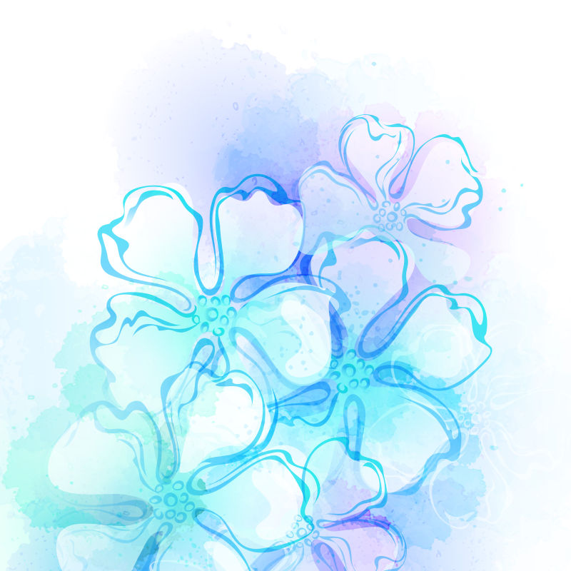 矢量抽象水彩风格的蓝色花卉插图