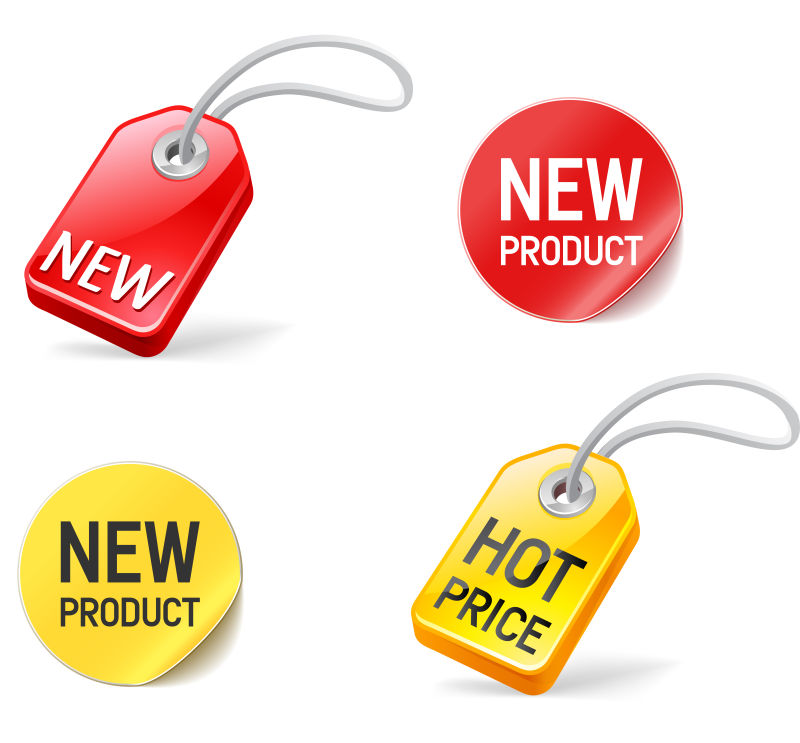 新产品和热点价格标签和标签矢量