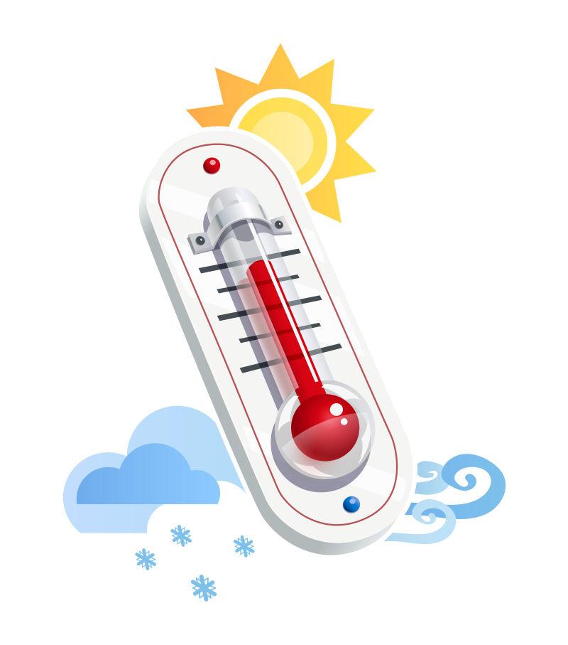 温度计显示温度和天气图标矢量插图