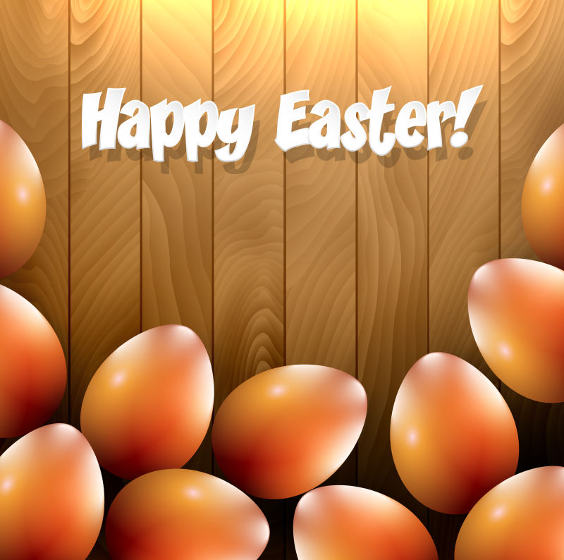 在木桌上的闪亮的橙色食客鸡蛋矢量插图
