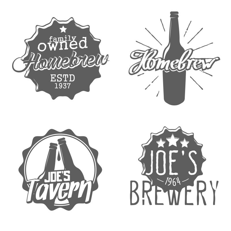 抽象矢量单色复古啤酒标志设计