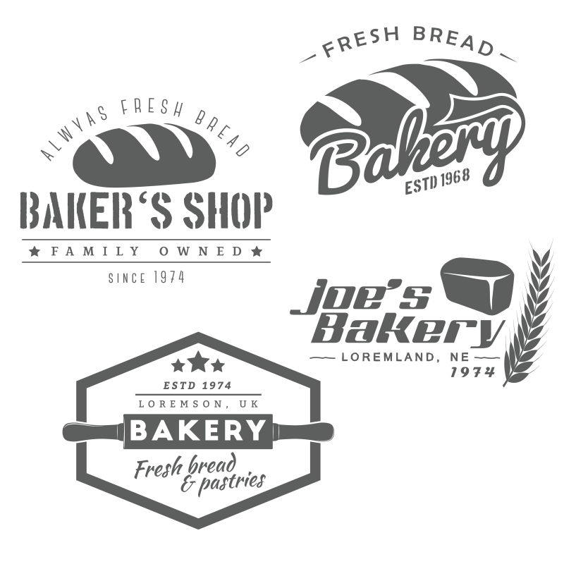 矢量抽象一套复古的面包店标志设计