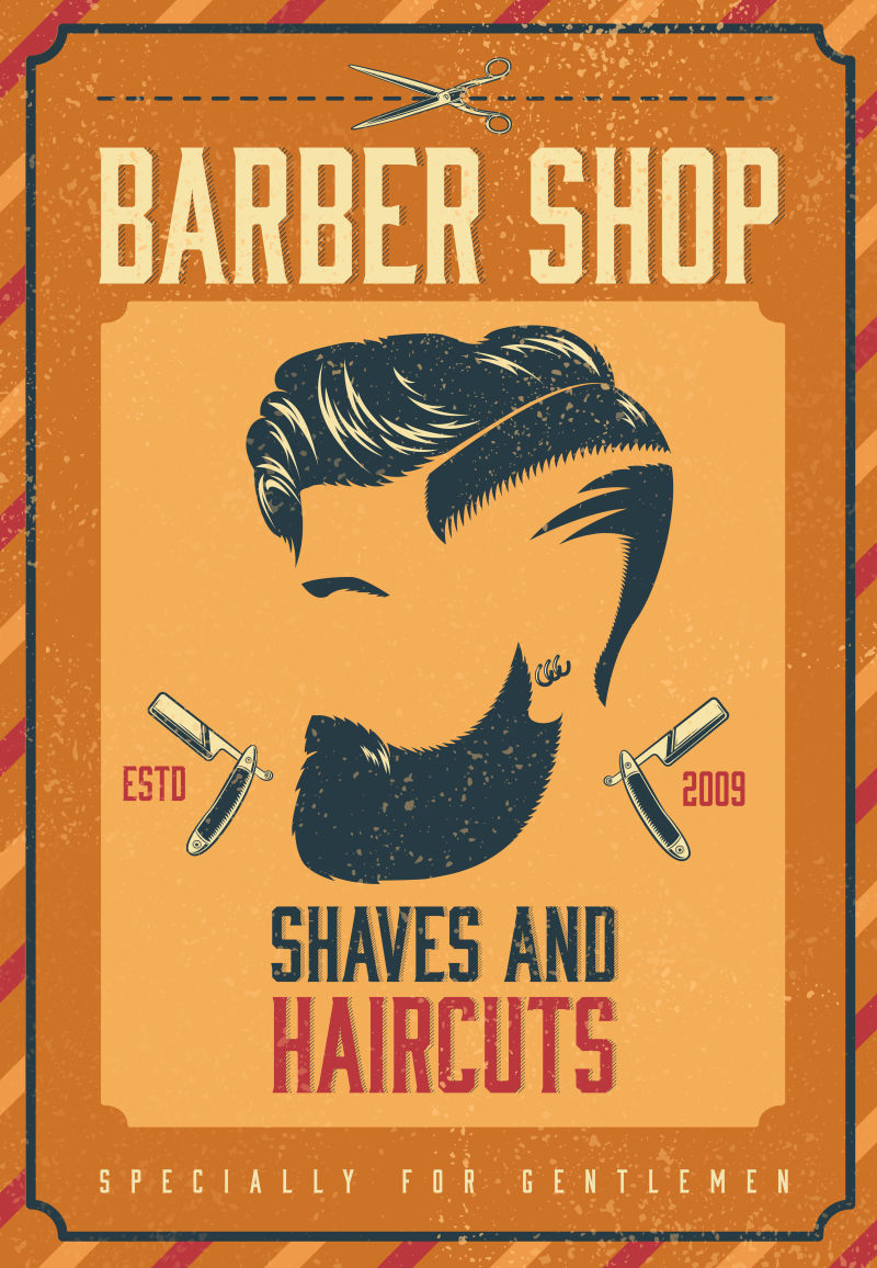 矢量复古理发店的海报平面设计