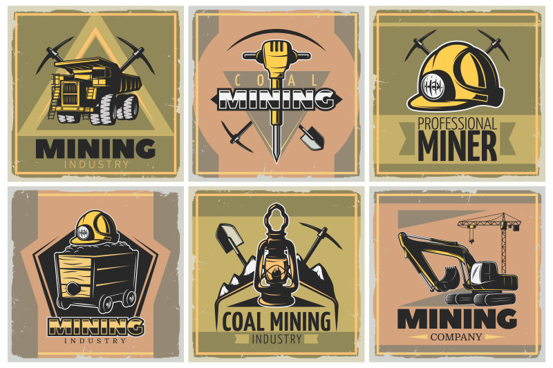 抽象矢量矿工产业的复古海报设计