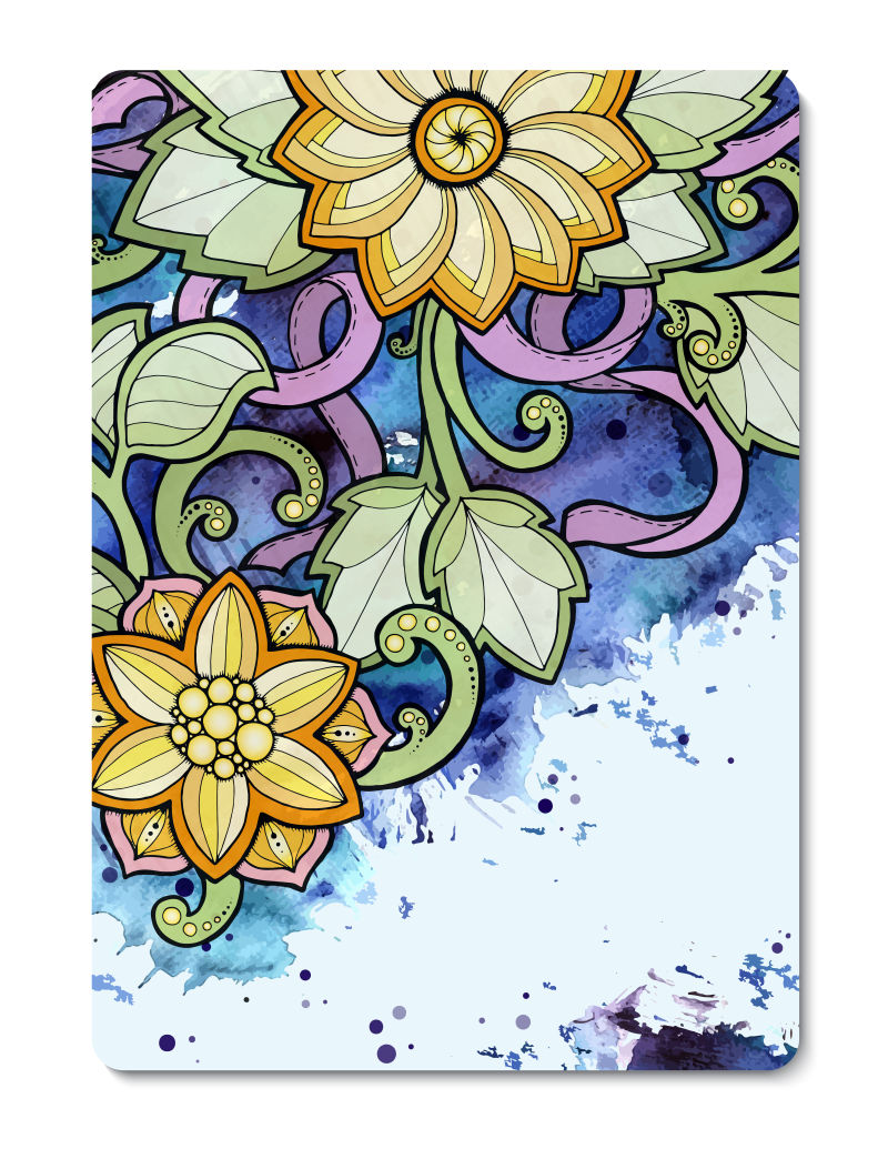 矢量的水彩花卉图案卡片