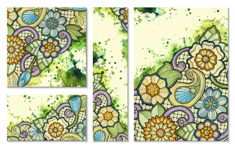 矢量的手绘花卉图案卡片