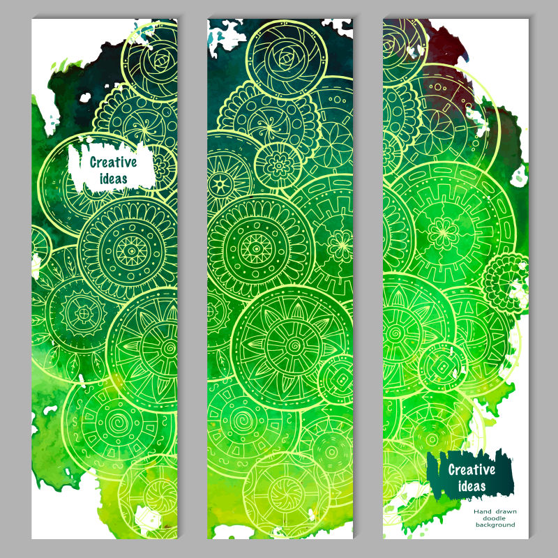 绿色民族花卉图案横幅矢量设计