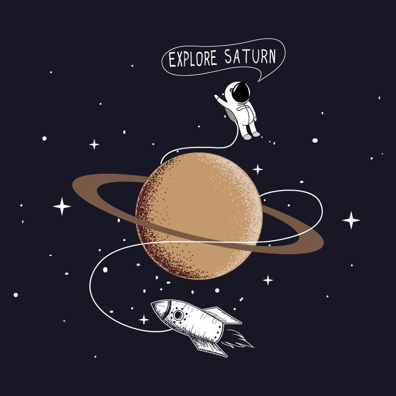 探索土星的小宇航员矢量