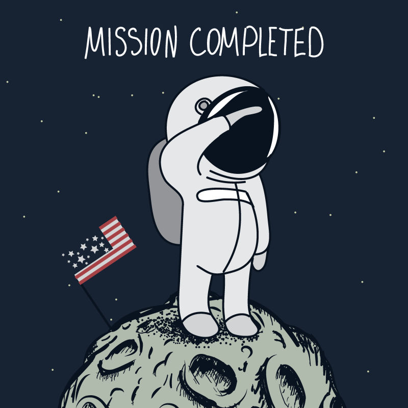 卡通宇航员站在月球上看远方矢量