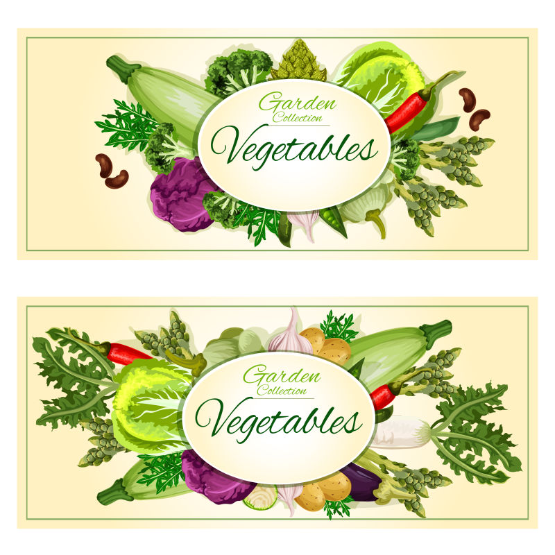 创意矢量手绘蔬菜元素的平面横幅设计