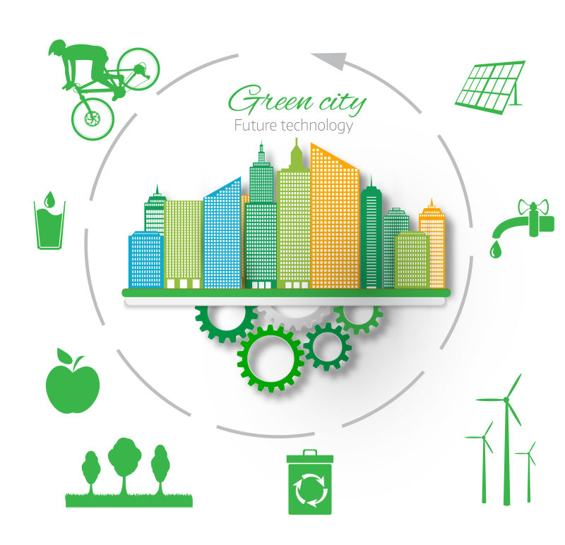 绿色城市概念插图矢量设计