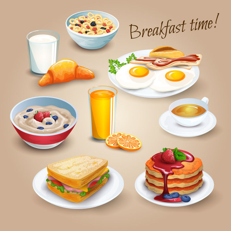 创意矢量卡通早餐设计插图