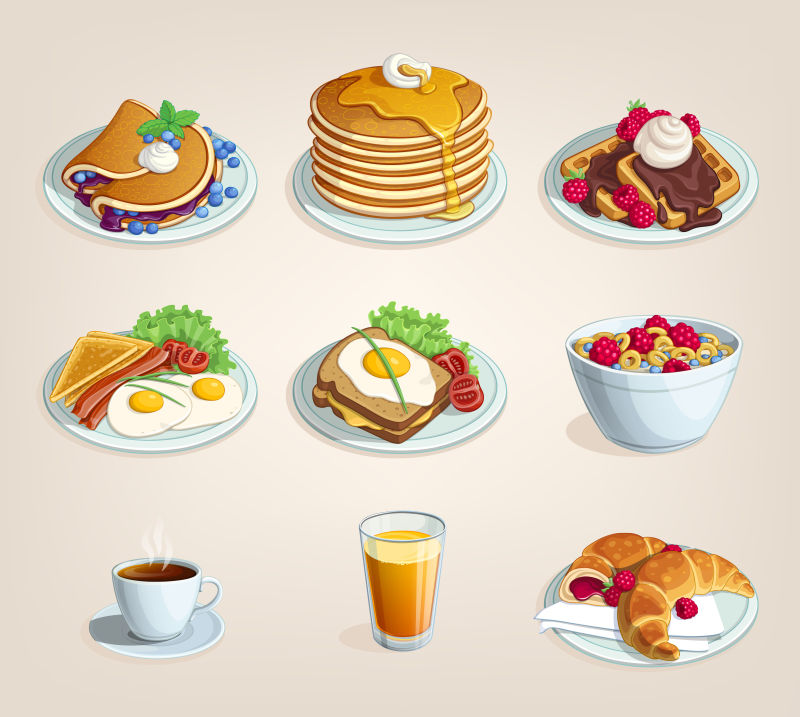 创意矢量卡通美味的早餐设计插图