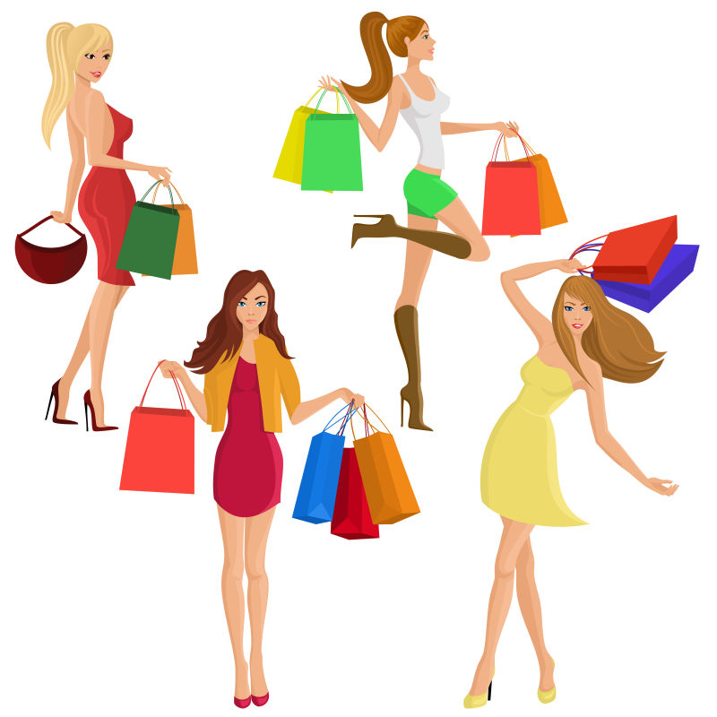 购物的时尚女性矢量插图