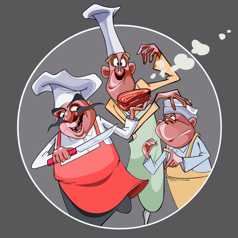 三位滑稽的厨师矢量