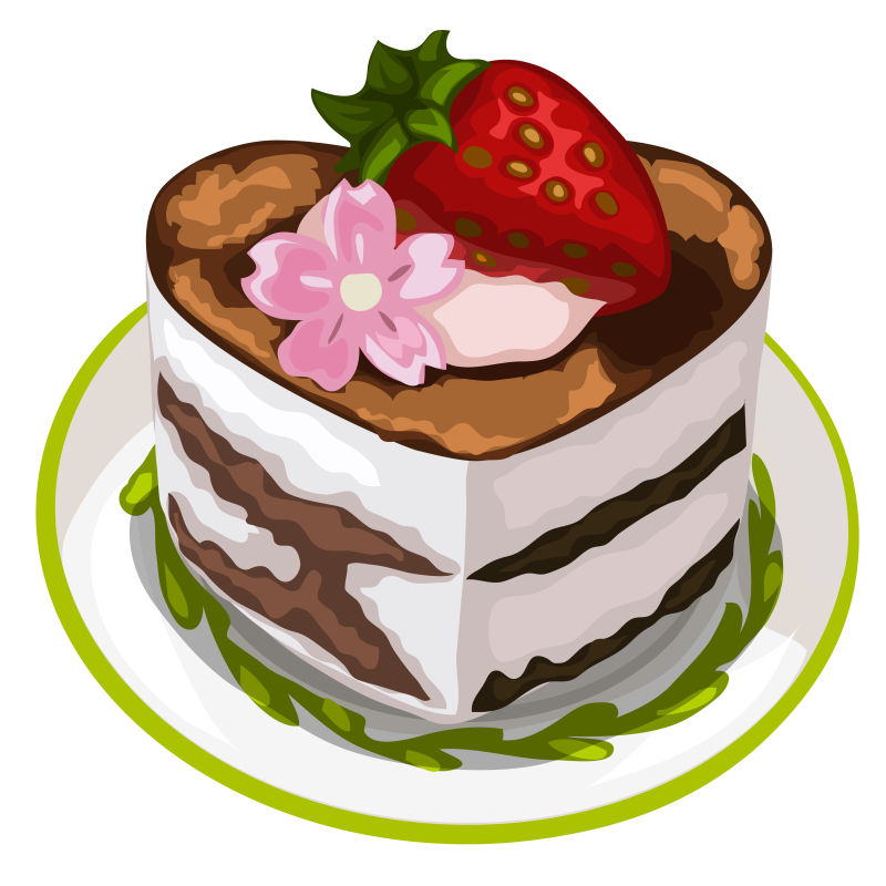 一块有草莓和花的美味蛋糕矢量