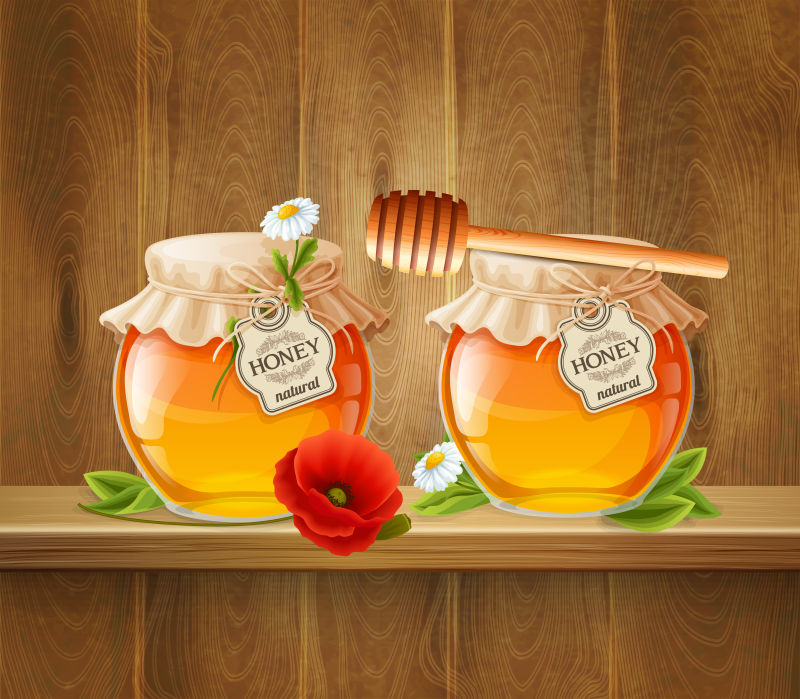 抽象两罐蜂蜜的矢量平面设计插图