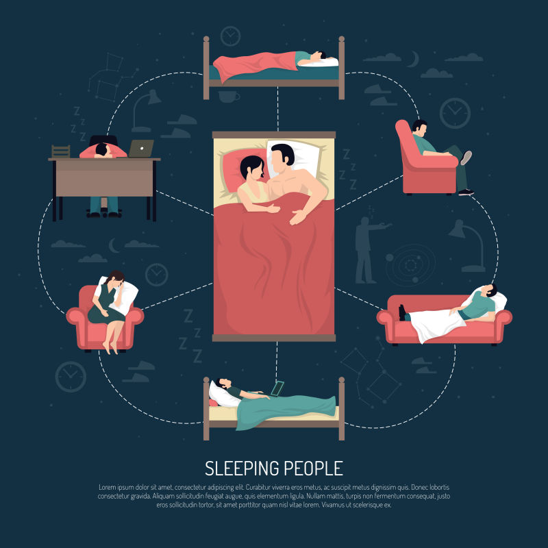 抽象矢量睡眠的人平面设计插图