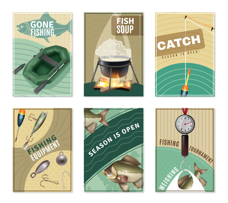 创意矢量钓鱼主题的平面插图设计