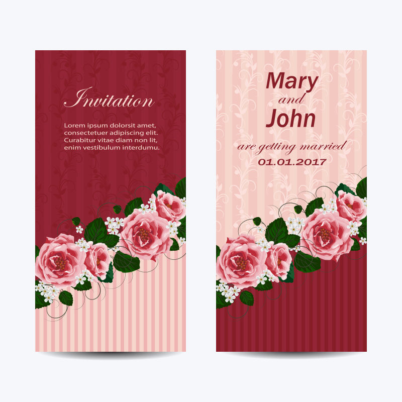 抽象玫瑰元素的矢量婚庆邀请卡设计
