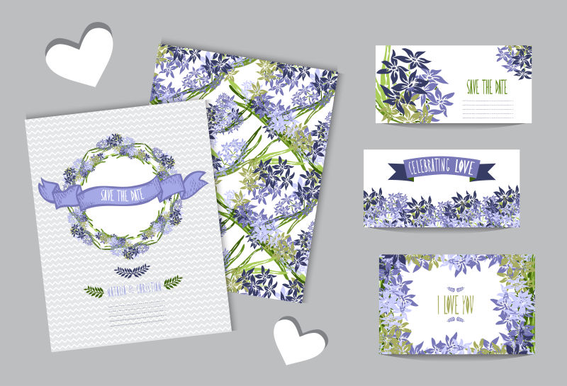 矢量优雅的紫色花卉元素卡片设计