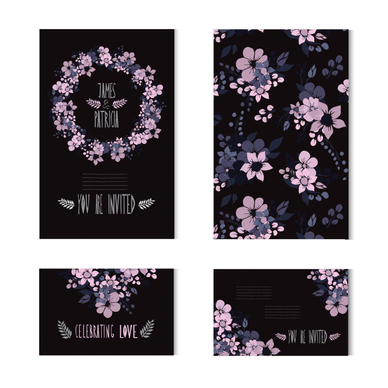 创意矢量粉色花卉元素的卡片设计