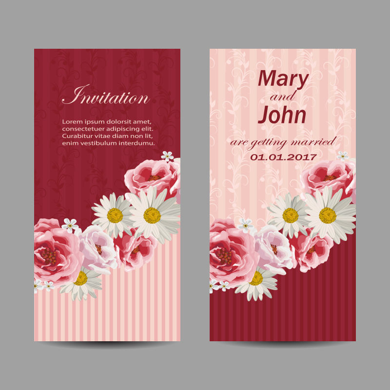 创意矢量手绘花朵装饰的婚庆邀请卡