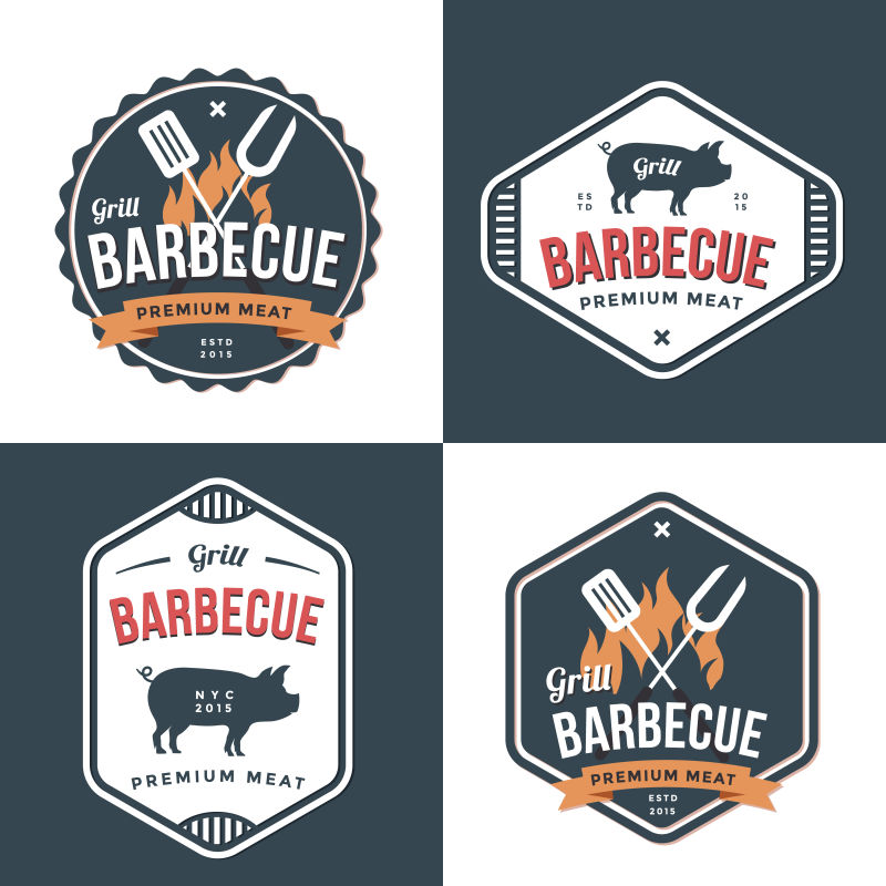 矢量猪肉店和烧烤的徽章