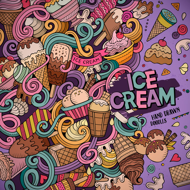 矢量卡通手绘涂鸦冰淇淋示范