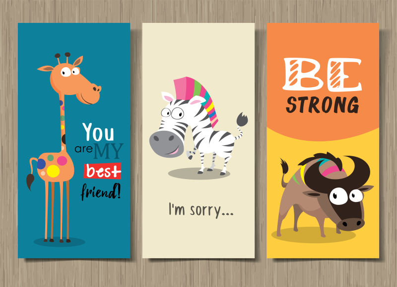 矢量可爱卡通动物收集不同场合的可爱卡片